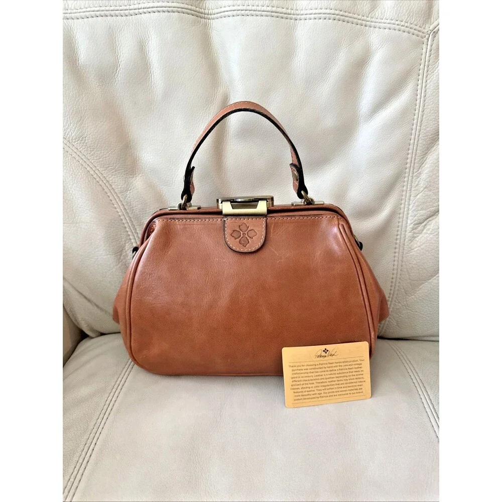 Patricia Nash Leather Gracchi Frame Satchel Bag Brown Top Handle Y2K - Picture 1 of 15